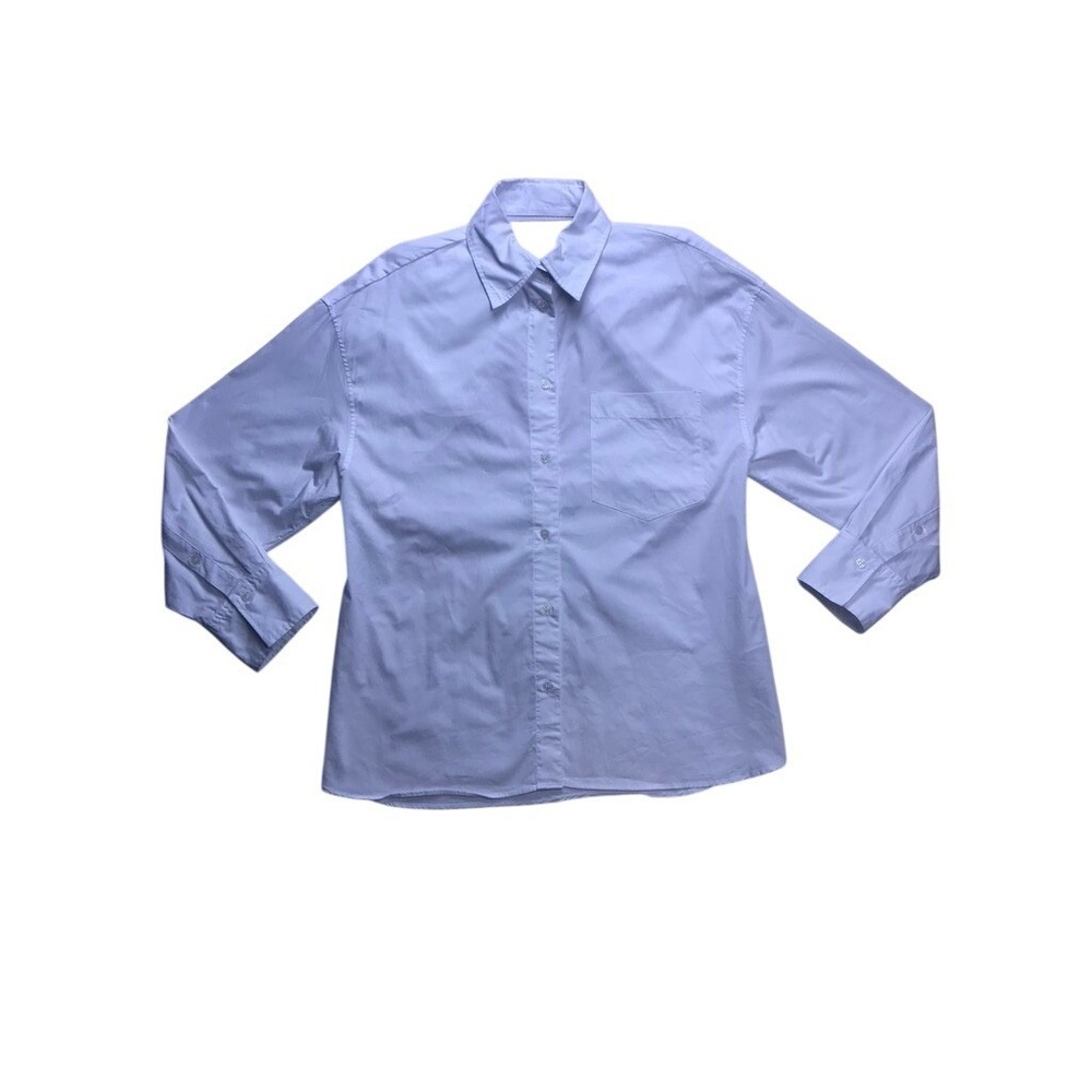 Zara Poplin Button Down Shirt Womens Medium‎ White Long Sleeve Pocket